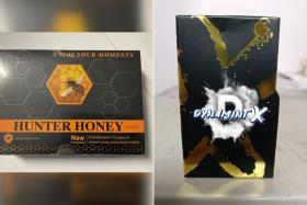 Hunter Honey and Dynamint X were marketed on several e-commerce platforms as a honey product and candy respectively, while claiming to enhance male sexual performance. 