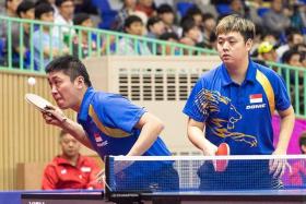 TOUGH TASK: Gao Ning (in front) and Li Hu (behind) will slug it out against the Chinese pair of Xu Xin and Fan Zhendong today in the men&#039;s table tennis doubles semi-finals.