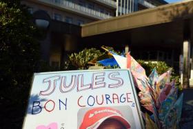 Messages of support for stricken F1 driver Jules Bianchi placed outside the Mie General Medical Centre in Yokohama.