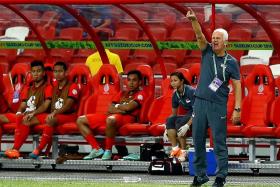 GET IT RIGHT: National coach Bernd Stange (above) barking instructions at the Lions during the game.