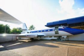 &quot;Hound Dog II&quot;, a Lockheed Jetstar owned by entertainer Elvis Presley, is displayed at Graceland in Memphis, Tennessee.