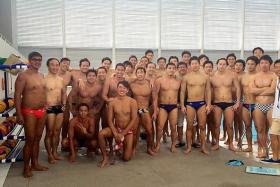 HELPING HAND: Singapore's men's water polo team with their Japanese sparring partners from Tsukuba University.