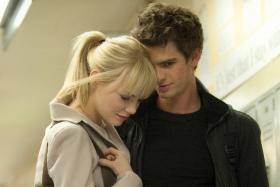 Andrew Garfield (right) and Emma Stone in a still from The Amazing Spider-Man. 