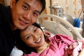 SUPPORTIVE: Qi Yuwu said he stood by Joanne Peh&#039;s side throughout her 16-hour labour till their baby daughter was born last Friday.
