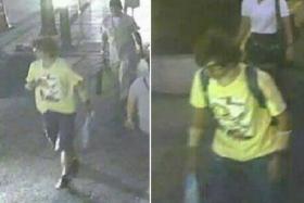 CCTV released by Thai police showing a man wearing a yellow T-shirt and carrying a backpack walking near the Erawan shrine, where a bomb blast killed 22 people on Monday, in Bangkok. They looking for this suspect. 