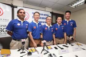 SDP CANDIDATES: (From left) Mr Chirag Desai, Mr Wong Chee Wai, Mr Tan Jee Say, Mr Fahmi Rais and Mr Chiu Weng Hoe Melvyn are five of the ten candidates that will be contesting in the 2015 General Election under the SingFirst banner.