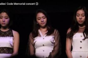TRIO: The three surviving members of Ladies' Code (from left) Zuny, Sojung and Ashley at a memorial gig at Tokyo's Shinagawa Stellar Ball on Aug 22 to honour their late members RiSe and EunB.