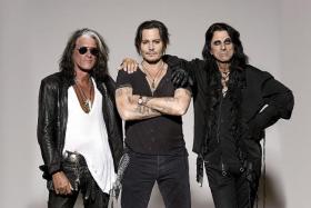 BAD BOYS: (From left) Joe Perry, Johnny Depp and Alice Cooper of Hollywood Vampires.