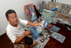 ART STUDIO: (Above) Mr Tan in his &#039;studio&#039;, which is one of the rooms in a three-room Circuit Road flat he shares with his brother.
