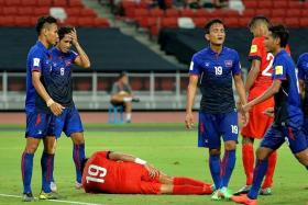 BLOW: Khairul Amri (above) writhing in pain after injuring his hamstring against Cambodia on Tuesday. He will be out for the LionsXII&#039;s next two Malaysia Cup games.