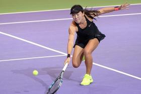 STAR IN THE MAKING: Zhu Lin beat Ons Jabeur at the WTA Rising Stars Invitational at the OCBC Arena yesterday.