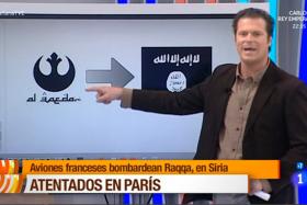 A Spanish TV reporter mistakenly used a logo from the Star Wars franchise to represent terrorist group Al Qaeda.