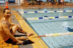 Mr James Leo at his training session. He will be swimming in the upcoming Asean Para Games. 