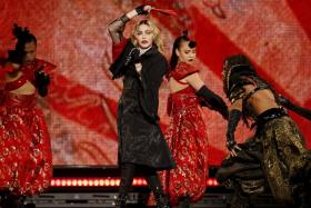 Madonna will perform in Singapore on February 28. Here she is pictured performing at the AccorHotels Arena in Paris, early this month.