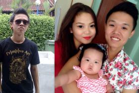 Left: Mr Tan Chow Ken before he turned his life around. Right: With wife Mabelene and daughter Phoebe. 