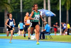 THREE MEDALS: Veronica Shanti Pereira (in green) helped her Republic Polytechnic team to silver in the 4x100m and 4x400m, while winning gold (inset) in the 200m at the Institute-Varsity-Poly Games.