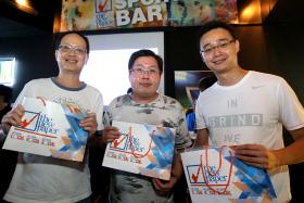 AT THE TNP SPORTS BAR: Daniel Ang Ming Yi (far right) is one of the three winners picked for predicting the correct half-time score. 