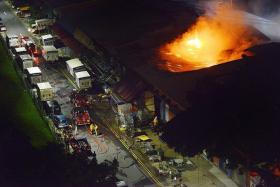 BURNT: The fire at California Laundry at Toa Payoh Industrial Park started after 2am yesterday.