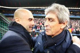 GRIN AND  BEAR IT: Landing Pep Guardiola (left) is a coup for City, but outgoing boss Manuel Pellegrini (right) deserves better.