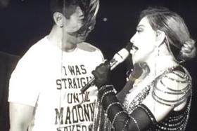 Public relations executive Syed Hamzah Alsagoff (left) was a lucky fan at Madonna&#039;s first show here on Sunday when he was pulled on stage during a song.