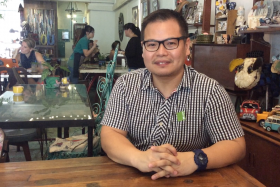 Mr Dennis Lau, upcycling enthusiast, now owns a cafe that is filled with his own products.