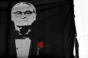 IN RANIERI  WE TRUST: A banner with Claudio Ranieri&#039;s image is displayed proudly in the King Power Stadium during their 4-0 win over Swansea last month.