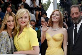 (Left) Vanessa Paradis and Kirsten Dunst, (right) Jessica Chastain and Vincent Lindon. 