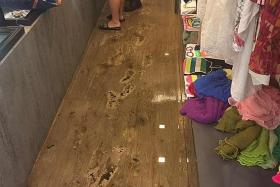 WET: The flooded floor in The Style Closet, one of the affected shops in Parkway Parade.