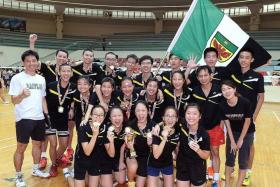 SWEET: Raffles Institution&#039;s players after proving too much for River Valley High School in both the Boys&#039; and Girls&#039; A Division finals.