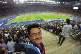 LUCKY: Mr Ko Chong Tat at the Germany-Ukraine football match (above), the Formula 1 race in Monaco and the French Open men&#039;s final.