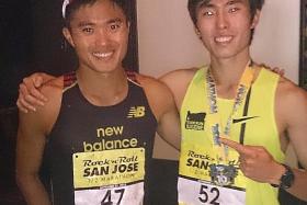 HAPPIER TIMES: Squabbling marathoners Mok Ying Ren (left) and Soh Rui Yong at the San Jose Rock N Roll Half Marathon in California last September.