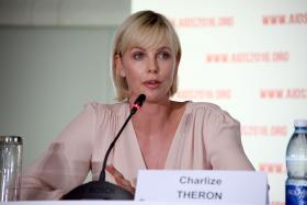 South Africa actress Charlize Theron speaks during the first official press conference in Durban on July 18,2016.