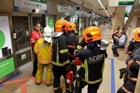 HARMLESS: SMRT said the &#039;smoke&#039; was inert gas freon. The SCDF sent firemen to Tanjong Pagar MRT station as a precautionary measure.