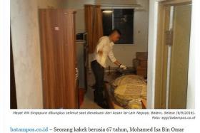 ISOLATED: Mr Mohamed Isa Omar&#039;s body was found on Tuesday in the Batam hotel room he had been renting for about a year.
