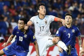 NO. 7: Charyl Chappuis (right) in action for Thailand during the 2018 World Cup qualifier against Japan in Bangkok on Sept 6.