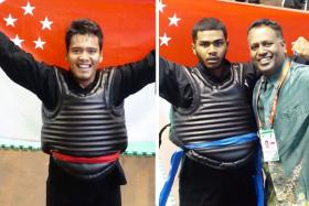 Shakir Juanda (left) and Sheik Farhan (right) and both won their respective weight class finals at the World Pencak Silat Championships in Bali.