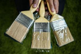 Seized brushes suspected to be made with pig bristles displayed in Shah Alam.
