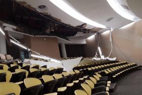 The ceiling of Lecture Theatre 1 at Nanyang Technological University&#039;s North Spine collapsed on the morning of Aug 21.