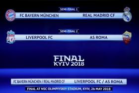 The draw for the Champions League semi-finals.