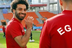 Mohamed Salah joining the Egypt team in training on Thursday.