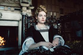 (Above) Emma Stone in The Favourite and with British actress Olivia Colman.   