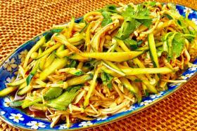 Whet your appetite with spicy enoki and cucumber salad 