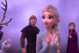 (L-R) Olaf (Josh Gad), Kristoff (Jonathan Groff), Elsa (Idina Menzel) and Anna (Kristen Bell) in Frozen 2.