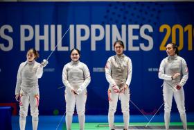 (From left) The Singapore women&#039;s foil team of Tatiana Wong, Maxine Wong, Denyse Chan and Amita Berthier.