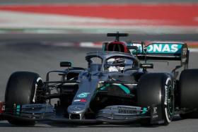 Mercedes driver Lewis Hamilton, who is aiming to equal Michael Schumacher’s record seven drivers’ titles, in pre-season testing at Barcelona.