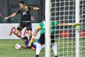 Tampines Rovers (in black) defeated Lion City Sailors 4-0 in one of the last games that was played before the Singapore Premier League was suspended in March.