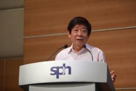 Former Cabinet Minister Khaw Boon Wan speaking at a townhall with SPH staff on May 12, 2021. ST PHOTO: KEVIN LIM