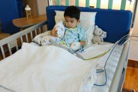 Two-year-old Devdan after receiving the treatment at NUH last Saturday. 
