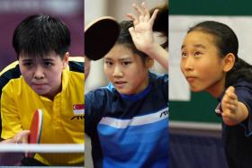 (From left) The young players in the Singapore women&#039;s team are Goi Ruixuan, Wong Xin Ru and Zhou Jingyi.