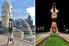 52-year-old 'hunkle' shows off six-pack while doing handstands all around Singapore